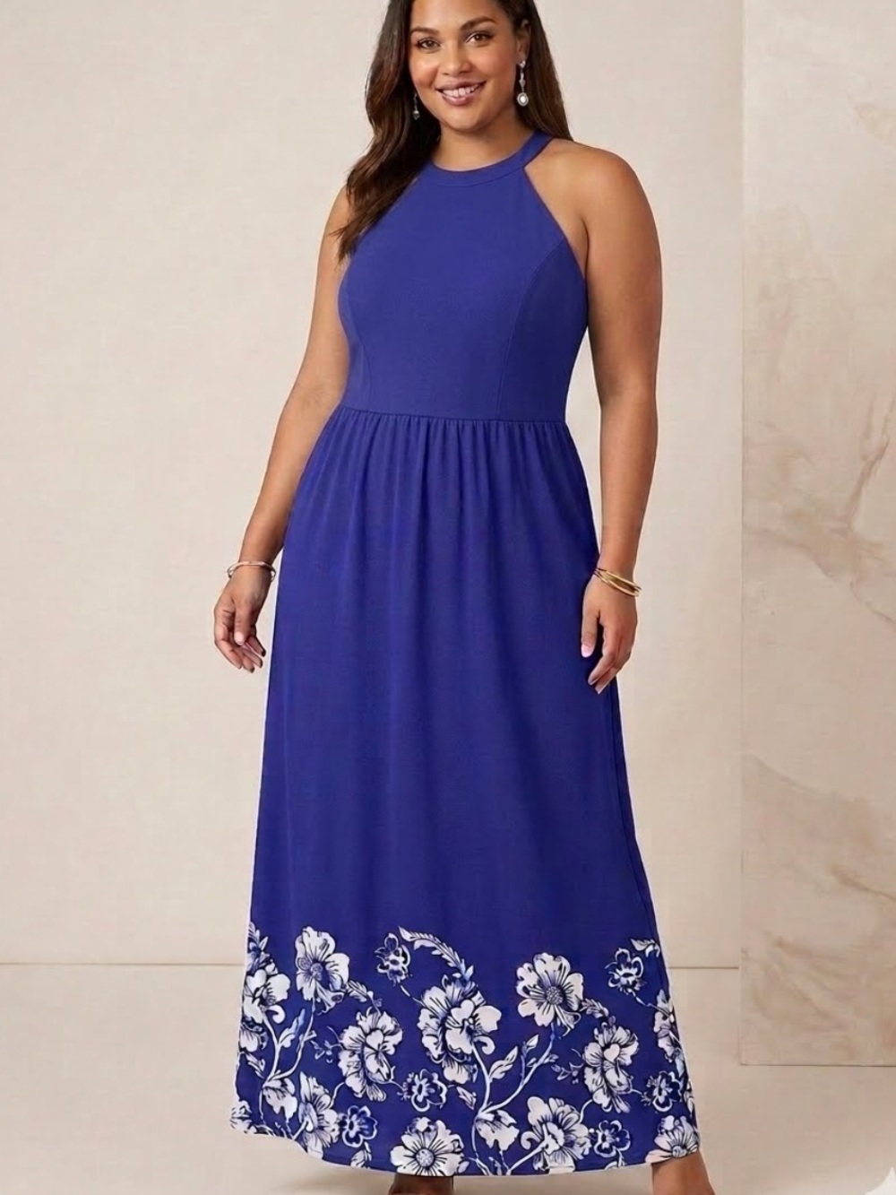 🆕LILY OF FIRMIANA: Maxi Dress with Cold Shoulders Violet w/ White Floral - Sz 1X